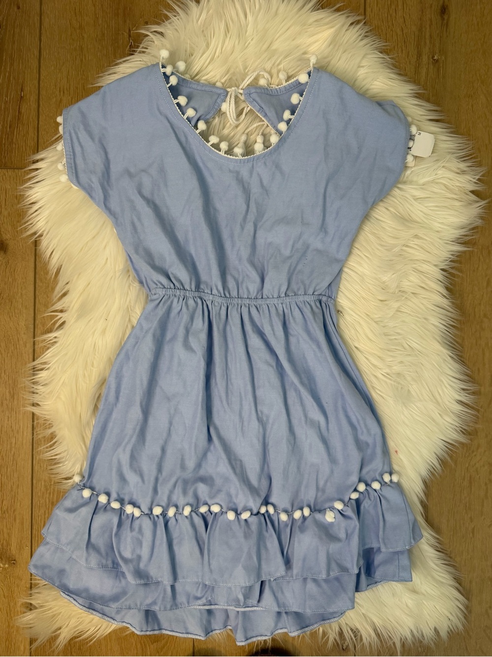 Peixoto Light Blue Pom-Pom Ruffle Dress for Girls Size Medium (8-10)